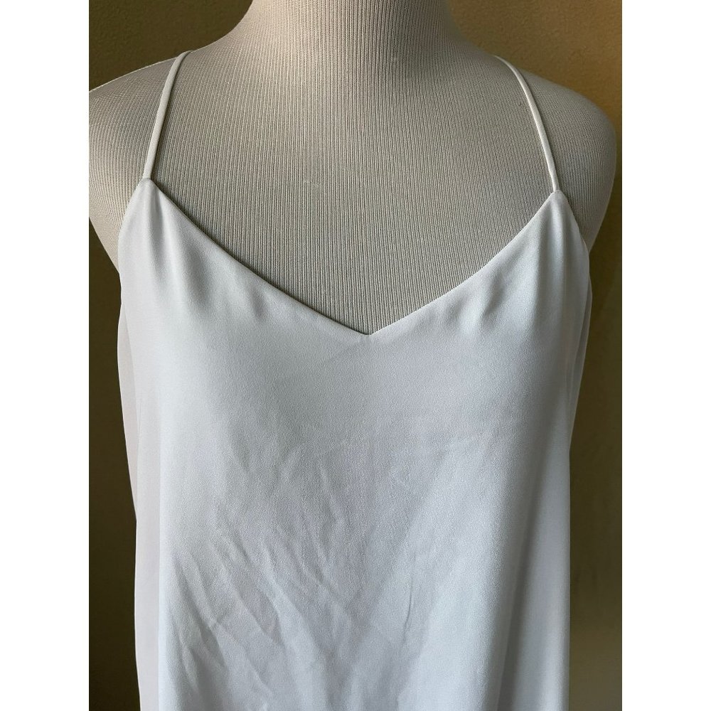 White Sheer Chiffon Spaghetti Strap Split Back V-Neck Cami Tank